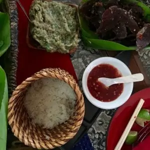 Sticky rice and eggplant dip Lao cuisine